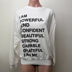 Anine Bing White Graphic Sweatshirt I Am Powerful Quote Crewneck Pullover XS